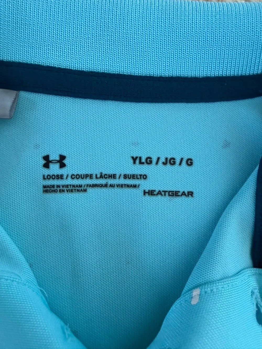 Under Armour Youth Loose HeatGear Polo Shirt Blue Speckled Short Sleeve Size YLG